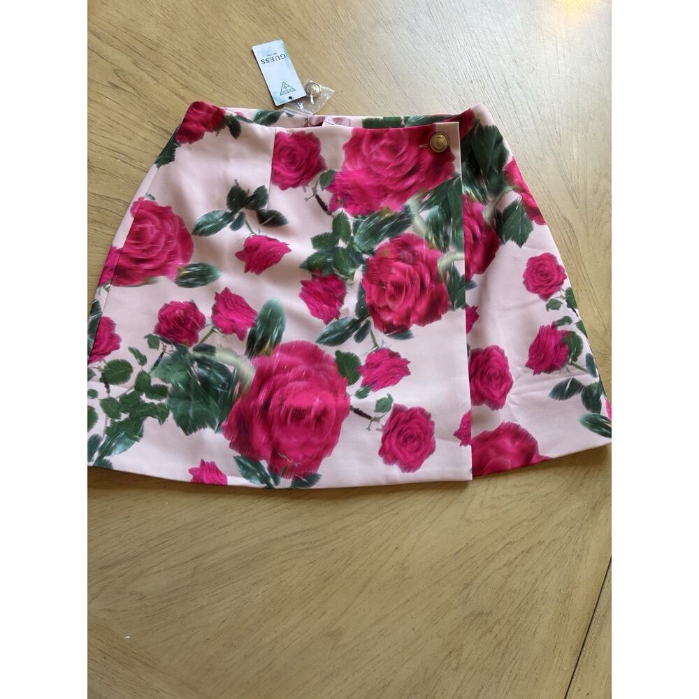 NEW GUESS Mini Skirt M Pink Roses Ballet Soft Girl Romantic Regency Barbie Chic - Picture 7 of 16